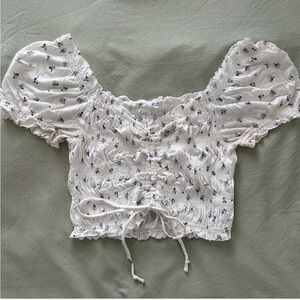 Garage White Puff Sleeve Smocked Blouse